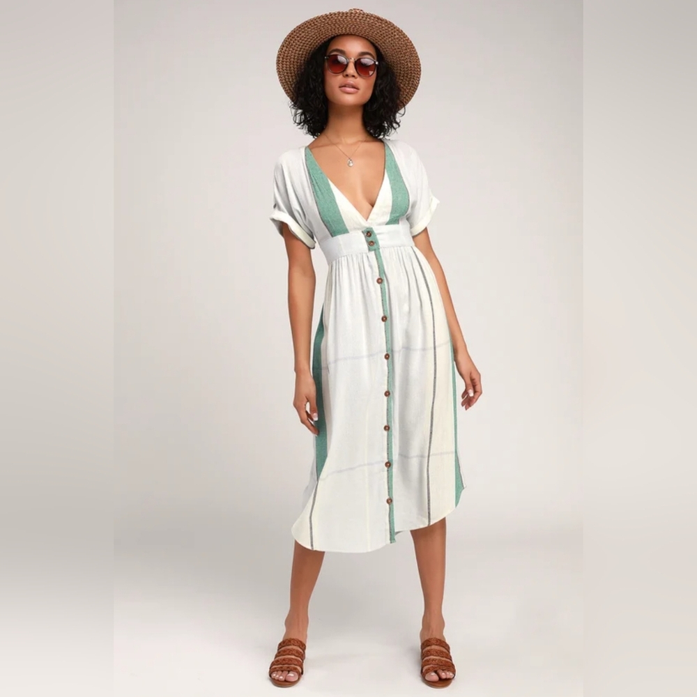 O'Neill Reid Light Blue Multi Stripe Button-Up Midi Dress